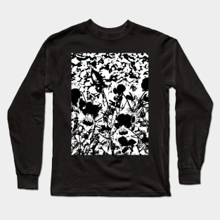 Black and White Violets and Gravel Long Sleeve T-Shirt